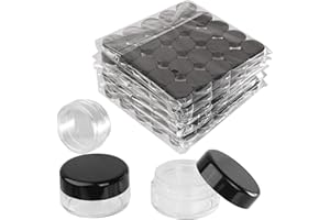 COSIDEA Lot de 100 petits pots vides ronds en plastique transparent de 10 g pour maquillage, baume à lèvres, poudre, échantillons en gros de 9,4 g avec couvercles noirs