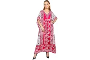 Shah Crafts. Women Kaftan Dress Tunic Kimono Long Maxi Oversized Casual Gown Loungewear Nightdress Bikini Beach Cover Up Caftans Free Size Pink