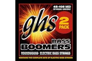 GHS Strings M3045-2, 4-String Bass Boomers, Nickel-Plated Electric Bass Strings, Long Scale, Medium, 2 Pack (.045-.105)