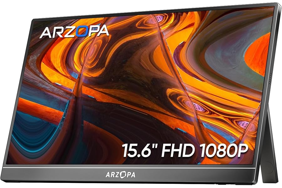 ARZOPA Monitor portátil, Pantalla Portátil IPS FHD de 15,6" 1920 × 1080 con Soporte, Segunda Pantalla Ultradelgada para