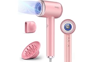 DEWILY Sèche Cheveux Ionique professionnel - Séchage Rapide,Moteur Haute Vitesse 110 000 tr/min, 300 Millions D'ions Négatifs avec Diffuseur, Affichage Led