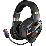 Tatybo Cuffie Gaming Per PS4 PS5 Xbox One, Cuffie con Microfono Cancellazione del Rumore, Stereo Bass Deep LED RGB (Black)