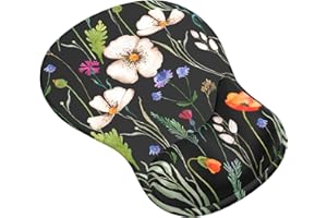 Giecy Mouse Pad with Gel Wrist Rest, Ergonomic Comfortable Computer Wrist Support for Laptop, Pain Relief Mousepad with Non-Slip PU Base for Office & Home (Wildflower Night)