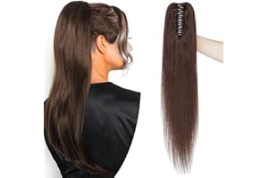 SEGO Extension Coda Capelli Veri Clip Pinza Cavallo Ponytail Remy Human Hair Naturali Umani 35cm Fascia Unica 105g #2 Castano Scuro