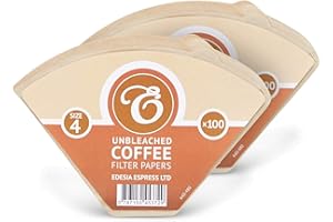 200 Size 4 Coffee Filter Paper Cones, Unbleached by EDESIA ESPRESS