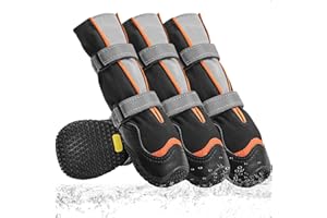 Ohcozzy Scarpe per Cani Profondamente Impermeabili, Stivali Alti per Cani con Linguetta a V, Suola in Gomma Resistente all'usura, Protezione Zampe Cane Piccoli Medi Grandi 4 Pezzi,XL