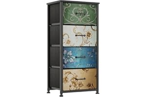 CAIYUN Cassettiera in tessuto, armadietto con 4 cassetti, tavolo da toeletta bohémien,Cassettiera per Corridoio in Tessuto, con vano contenitore in tessuto per soggiorno, camera da letto