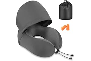 ‎JIANCRATE Jiancrate Nackenkissen Flugzeug, Reisekissen Memory Foam, Ergonomisch Gestaltetes Nackenhörnchen mit Kapuze für Flugzeug, Auto, Zug, Büro, Nackenkissen Reise zum Schlafen mit Ohrstöpsel, Tasche