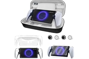 ARVOK 7 in 1 Accessoris Kit Compatible with Playstation Portal, EVA Carrying Case for PS5 Portal with Clear Skin Protective Case, 1 Screen Protectors with 4 Thumb Grip, holds accessories, Black