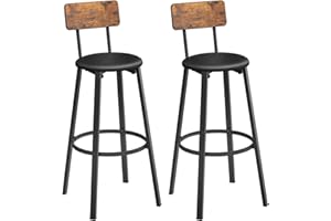 VASAGLE Sgabelli da Bar, Set di 2 Sgabelli Cucina Imbottiti in PU, Sedile da Bar con Poggiapiedi, Montaggio Facile, Sala da Pranzo, Marrone Vintage e Nero Classico LBC069B81