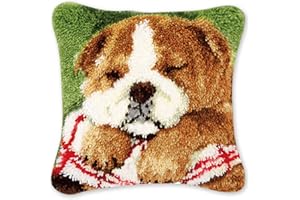 Coopay Kit Coussin Point de Croix Chien 43cm x 43cm,Taie d'oreiller - Housse de Coussin Mignon Puppy Travaux Manuels, Broderie, Tricot, Cadeau Créatif pour Adultes/Enfants/Débutants