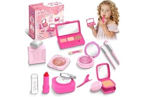 Vattikam Kinderschminke Spielzeug Mädchen, Unechte Schminke Set mit Lippenstift, Spiegel, Pinseln & Haarklammer, Spielzeug Geschenke Geburtstag Weihnachten für Kleine Prinzessinnen ab 3 Jahren (Rosa)