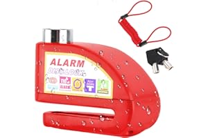 SUZEYEN Motorcycle Disc Brake Lock with Alarm – 110dB Anti-Theft Security Lock with 1.5M Reminder Cable, Heavy Duty Waterproof Motorbike Lock for Scooter, Moped, Vespa, Motocross – Red