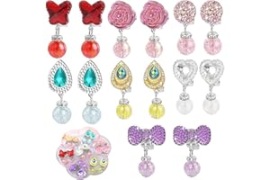 WPCSM 7 Pairs Clip On Earrings for Girls, Girls Clip On Earrings for Kids,Earrings Princess Play Earrings Set No Pierced Jewelry Accessories for Party Favors Birthdays Day Gift Boxed