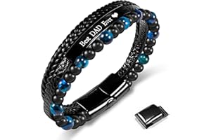 VGWON Father's Day Gift, Bracelet for Dad, Birthday Gift for Dad, Original Jewellery for Dad, Triple Leather Bracelet with Natural Stone Beads