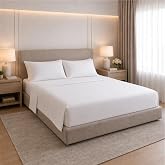 Montse Interiors 100% Cotton Bedding Set (Plain White, 150 x 190/200) | 4 Pieces with Top Sheet, Adjustable Fitted Sheet and