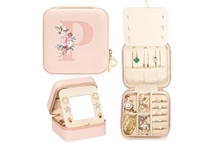 Enthralite Travel Jewellery Case A-Z Personalized Gifts - Travel Essentials for Women -Jewellery Box for Girls - Travel Jewellery Organiser - Gifts for Valentine’s Day- Pink,P