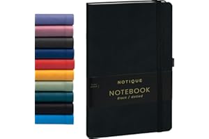 NOTIQUE Dotted Hardback Notebook, Notebook, Journal, Diary with Elastic Band and Pen Holder, 13 x 21 cm, 192 Pages (Black, Polka Dots)