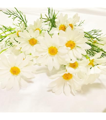 12 Fasci Di Margherite Artificiali In Seta Con Foglie Di Eucalipto – Fiori Finti UV Resistenti Per Esterno, Decorazione Giardino E Casa - 2