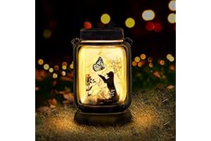 JIAUFU Gartenlampe Dekor Solar wasserdichte Hund Lichter mit Schmetterling, Geschenke für Frauen Männer Hund Liebhaber Geschenke, Hängende Hund Laternen mit Pfahl für Yard Rasen Garten Dekor
