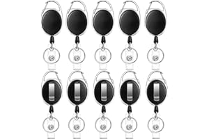 JEFURE Schlüsselanhänger Ausziehbar 10 Stück, 63cm Schlüsselband Ausziehbar, Einziehbarer Ausweishalter mit Taschenclip, für Schlüssel und Ausweishalter