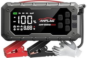 Booster Avviamento Auto 8000A, ANFLAG Avviatore Batteria Auto con Compressore 160PSI, 26800mAh Starter Batteria per Tutti Gas o 14L Diesel con PD65W Ricarica Rapida/Doppia USB/600 Lumen LED