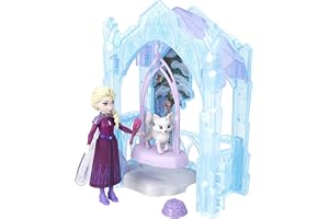 Mattel Disney Frozen Elsa isigt gömställe med djur och lekset | Liten Elsa-docka med avtagbar kjol, 2 djurfigurer, rutschkana
