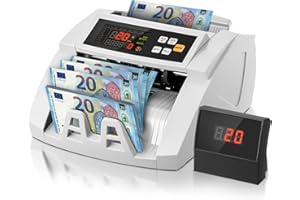 Contador de Billetes FOHERE, Maquina contar Billetes Profesional con Detección de Falsificación UV/MG/IR/DD, 1100 Billetes/Minuto, Pantalla LCD, Modos Valor y Lote para Tiendas, Bancos y Restaurantes
