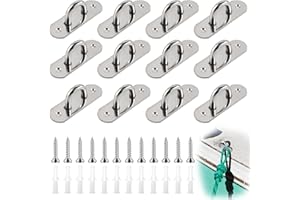 LPOLKVEMELH 6 Pack M6 304 Stainless Steel Oblong Pad Eye Plate, Heavy Duty U-Shaped Ceiling Hook With 12 Screws and Plastic Plugs, Marine Hardware Staple Hook Loop for Swing Suspension Hanging Shade Sail Hammock