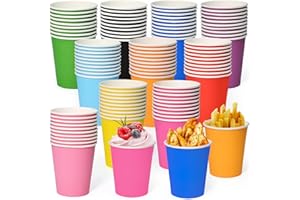SLTAXAR 100 Stück Pappbecher Bunt Einweg Partybecher 10 Farbe 220ml Papierbecher Mehrfarbig Pastellfarben Regenbogen Einweg Becher Biologisch Abbaubar Einwegbecher für Geburtstag Feiertag Hochzeit