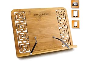 Joyoldelf Support de Lecture, Support pour Livre en Bambou, Porte-Livre Tablette Pliable et Réglable 5 Degré Pupitre de Lecture pour Ipad, Tablette, Iiseuse, livres de Cuisine, Encyclopédies et Atlas