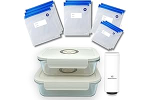 ONIMACO LOT 10 SACS SOUS VIDE + 2 BOITE SOUS VIDE ALIMENTAIRE + 1 POMPE AUTOMATIQUE A VIDE | FOODSAVER | BOITE CONSERVATION HERMETIQUE | SAC CONSERVATION ALIMENTAIRE | RECIPIENT EN VERRE