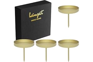 ‎HEIMZEIT heimzeit Kerzenhalter zum Stecken für Stumpenkerzen bis Ø80 mm und Tischkerzen aus Metall [4 Stück, Rund] Farbe: Gold, Stilvolles Design, Kerzenstecker Adventskranz für eine Elegante Raumdekoration
