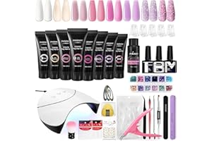 Kit Unghie Gel Completo con 36W U V/LED Lampada, Phoenixy 8 Colori Kit Ricostruzione Unghie Gel con Base Coat e Top Coat Kit Unghie Professionale