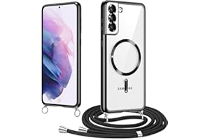 Woijrly Magnetische Handyband mit Band für Samsung Galaxy S21 Hülle, [Kompatibel mit Magsafe] Handyhülle Case mit justierbarer Schnur Abnehmbar Strap, Crossbody Schutzhülle zum Umhängen, Schwarz