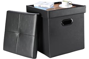 TOONGEEN Sitzhocker mit Stauraum Faltbare, Hochwertiges Leder Pouf Hocker mit Stauraum als Fußablage & Couchtisch, Sitzwürfel mit Deckel für Schlafzimmer, Wohnzimmer, Diele, 43 x 38 x 38 cm(Dunkelgrau)