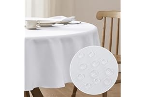 Softalker Okrągły obrus 160 biały, zmywalny, struktura lnu, odporny na działanie wody, zmywalny, odporny na plamy, dekoracja do użytku na zewnątrz, na imprezę, urodziny, sylwestra, wesele, Boże