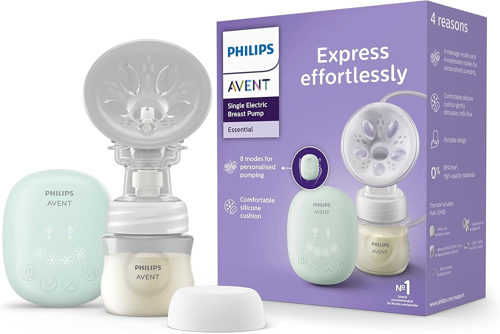 Philips Avent Essential Elektrikli Göğüs Pompası, Sessiz ve Kompakt Tasarım, 4 Masaj ve 4 Sağım Modu, SCF323/11