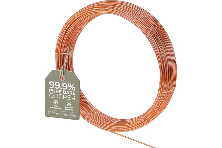 Bare Copper Craft Wire - 1.25mm 16 Gauge 5m, ​Wire for Sculpting, Craft Floral Making, Jewellery Making, Wire Weaving and Wrapping, Electroculture Copper Wire, 99.9% Pure Copper Wire