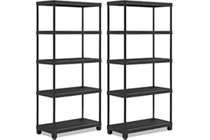 OTHER Vivo Technologies 2 x 5 Tier Heavy Duty Plastic Shelving Unit Storage Racking Shelves For Garage Warehouse Shed Kitchen (2 Pack)