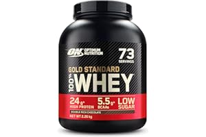 Optimum Nutrition Gold Standard 100% Whey Muscle Building and Recovery Protein Powder With Naturally Occurring Glutamine and BCAA Amino Acids, Double Rich Chocolate Flavour, 73 Servings, 2.26 kg