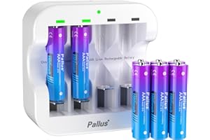 PALLUS Rechargeable 1.5V AAA Lithium Batteries, High Capacity 1100mWh, 8 Pack Triple A Rechargeable, 2 Hour Fast Charge, with 4-Slot Charger, Low Self-Discharge, for Mouse, Toys, Cameras