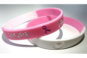 WWW.WRISTBANDSFORYOU.COM 2x HOPE FAITH LOVE pink and white Breast Cancer Awareness Wristbands