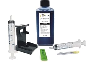 refill24 Kit di ricarica compatibile per cartucce d'inchiostro HP 301, 301 XL nero, include clip e accessori + 250 ml inchiostro