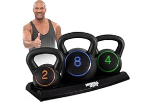 ‎MIWEBA SPORTS Miweba Sports Kettlebell | Hanteln Set - Gewichte 2 | 4 | 8 kg - Kettlebell Set - Hantel Set - Kettlebells - Fitness Zubehör inkl. Ablage - Krafttraining - Kugelhantel - Kugelgewicht - Schwunghanteln
