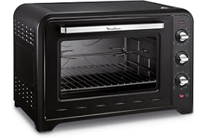 Moulinex Four à convection électrique, 60 L, 2200 W, Thermostat jusqu'à 240 degrés, 7 modes de cuisson, Pain, Pizza, Tartes, Pâtisseries, Optimo, Noir YY2917FB