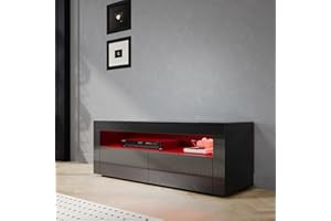 SIRHONA Meuble TV Noir, Meuble Tele avec LED, Éclairage LED RGB avec Couleur réglable, 2 Placards avec Portes, 120x40x45cm, Convient pour Salon ou Chambre