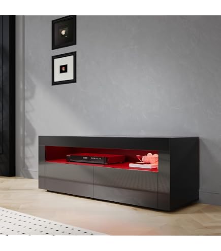 Meuble TV Bas KAI - 100x42x30 Cm - Noir Et Sonoma Mat - 1 Porte + étagère - Moderne Pour Salon, Salle à Manger, Bureau