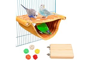SURUIKEI Vogel Hängematte Etagenbett, Vogelnest Höhlen Schlafplätze Vogelkäfig Zubehör Vogel Spielzeug Inkl. Vogelsitzbrett und 5 Rattan Ball für Wellensittich Nymphensittich Finken Hamster Rennmaus (Gelb)