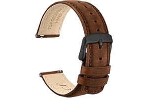 WOCCI Bracelet de Montre à Dégagement Rapide, Cuir Véritable en Détresse, Boucle en Acier Inoxydable, Largeur de Bande 18mm 19mm 20mm 22mm 24mm